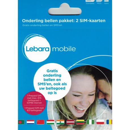 Lebara Prepaid simkaart pakket 2 simkaarten